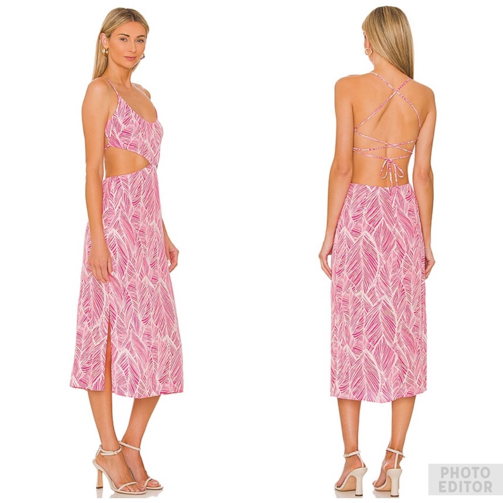 NOT FOR SALE NWT Lovers & Friends MAKENA MIDI DRESS Pink Leaf Print Dress